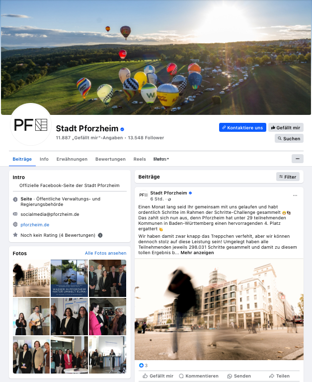 Facebook-Kanal der Stadt Pforzheim 